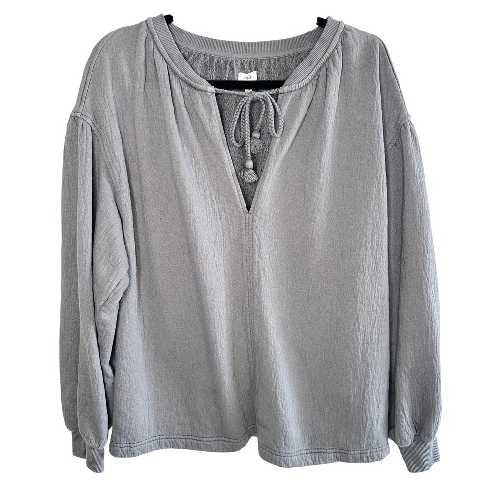 Aerie Easy Street Sweatshirt XS Gray Oversized Slouchy Tunic Tassel Coastal Boho - Picture 3 of 12